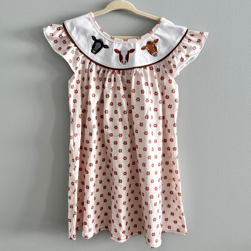 Abby & Evie Floral Print Cow Embroidery Dress NWT 3
